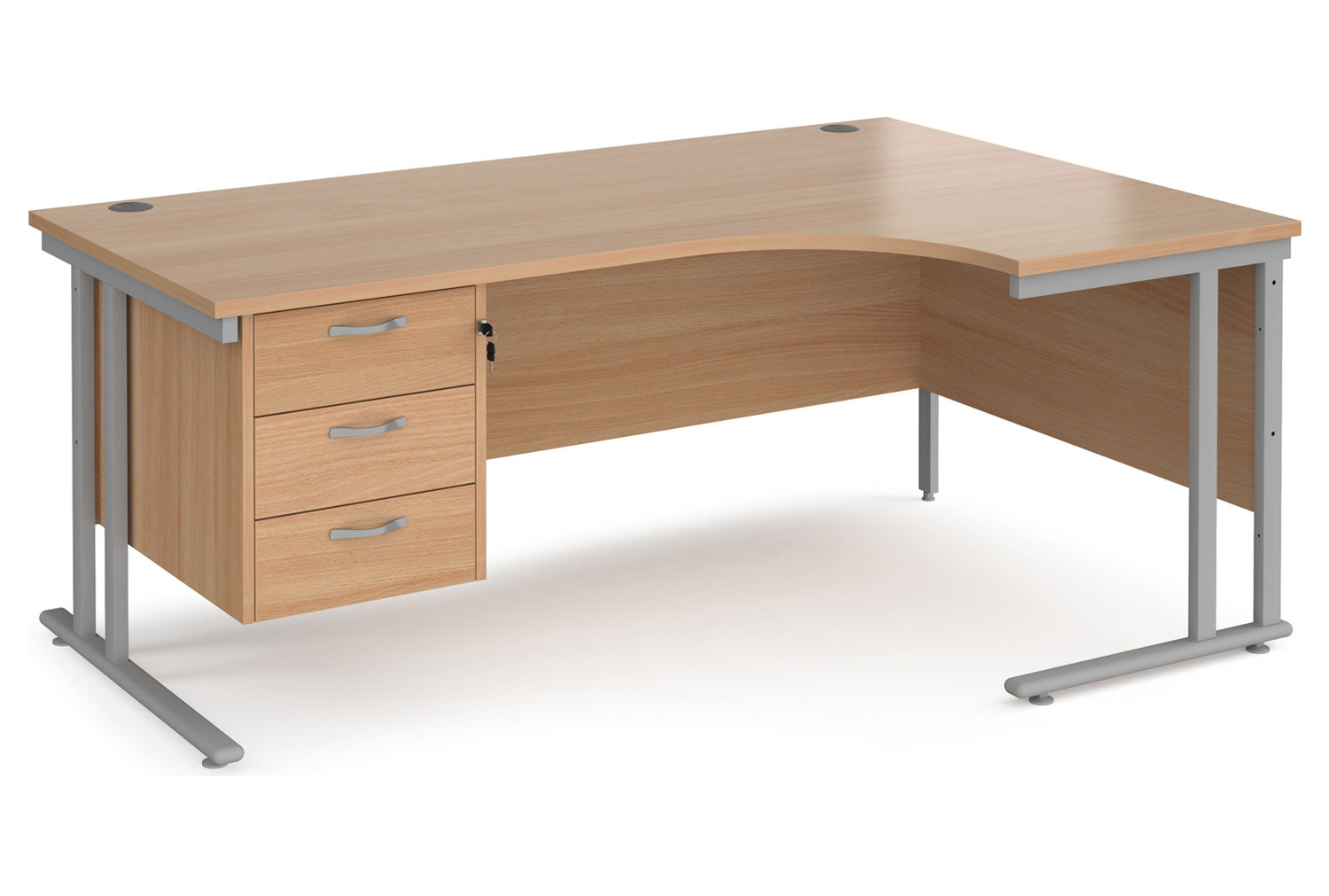 Value Line Deluxe C-Leg Right Hand Ergonomic Office Desk 3 Drawers (Silver Legs), 180wx120/80dx73h (cm), Beech, Express Delivery