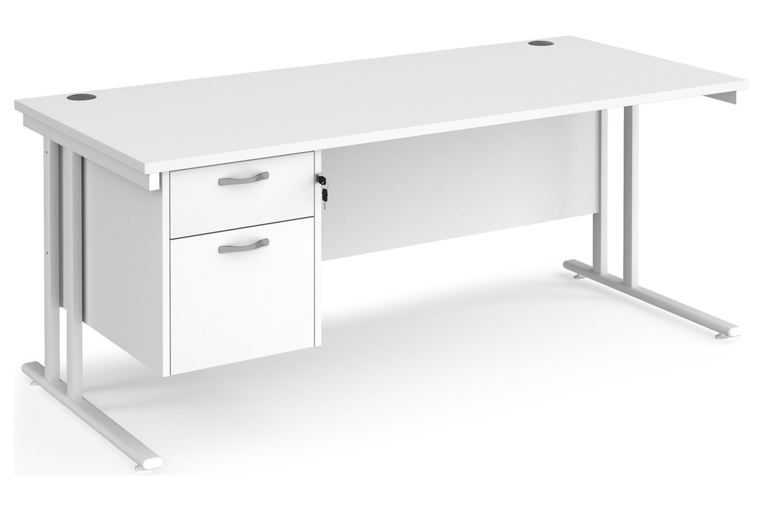 All White Premium C-Leg Rectangular Office Desk 2 Drawers, 180wx80dx73h (cm), Fully Installed