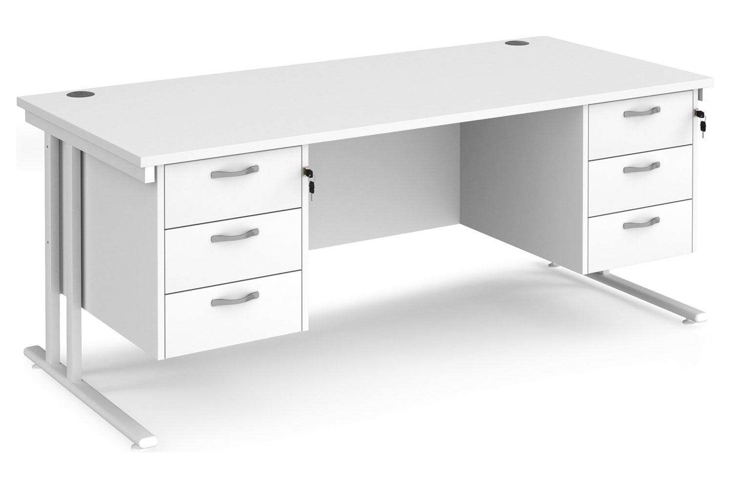 All White Premium C-Leg Rectangular Office Desk 3+3 Drawers, 180wx80dx73h (cm), Fully Installed
