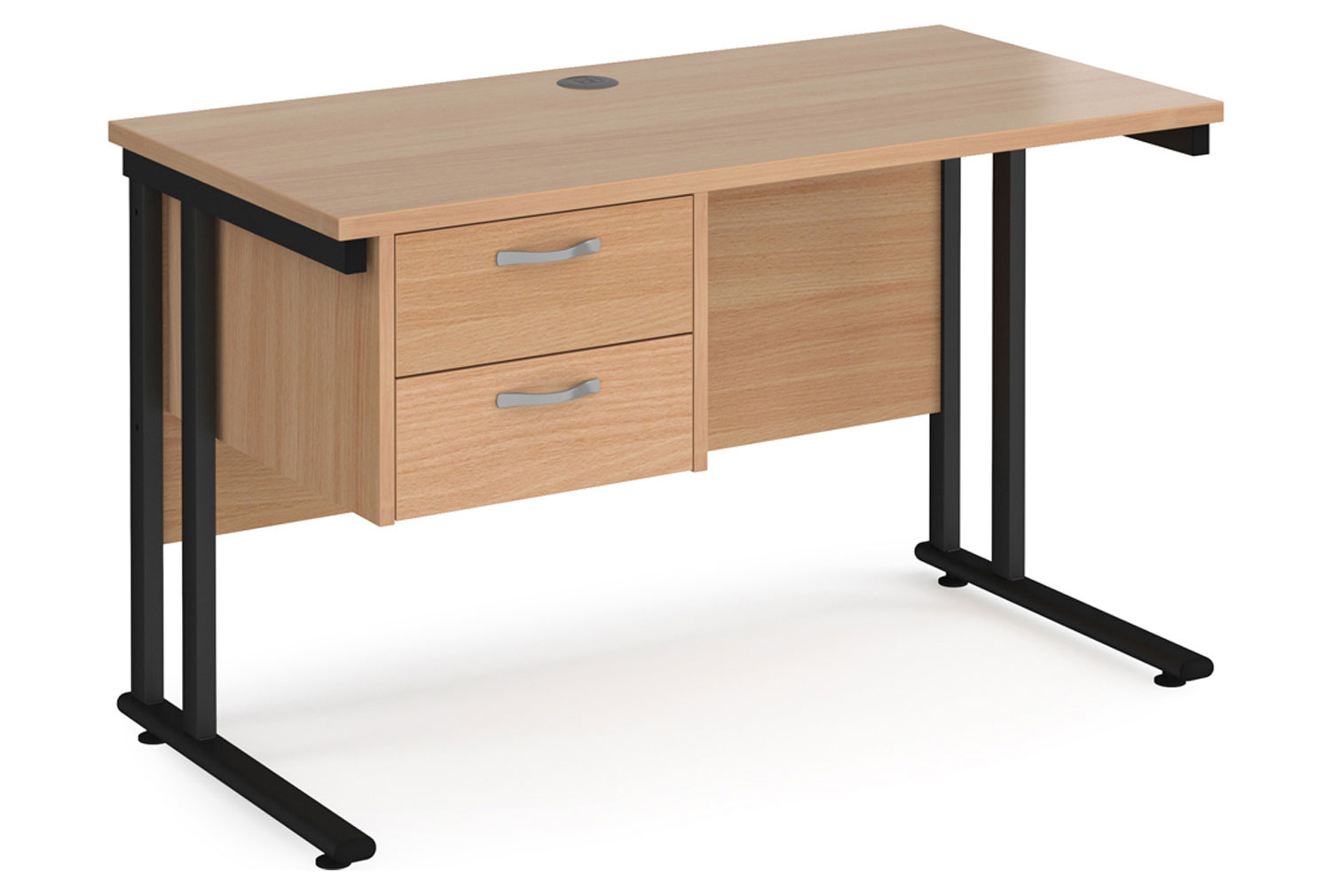 Value Line Deluxe C-Leg Narrow Rectangular Office Desk 2 Drawers (Black Legs), 120w60dx73h (cm), Beech