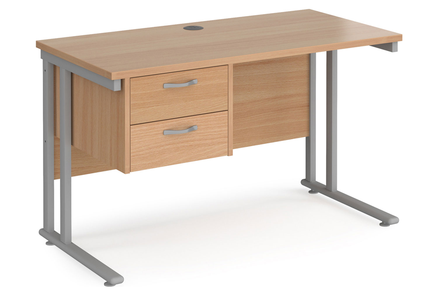 Value Line Deluxe C-Leg Narrow Rectangular Office Desk 2 Drawers (Silver Legs), 120w60dx73h (cm), Beech, Fully Installed