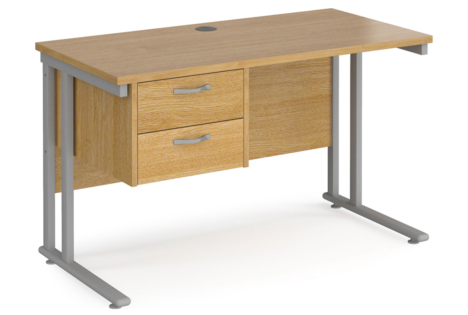Value Line Deluxe C-Leg Narrow Rectangular Office Desk 2 Drawers (Silver Legs), 120w60dx73h (cm), Oak