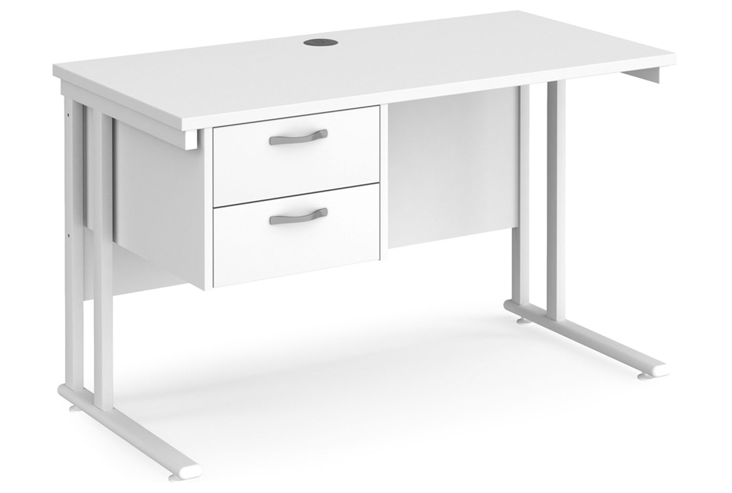 All White Premium C-Leg Narrow Rectangular Office Desk 2 Drawers, 120w60dx73h (cm)