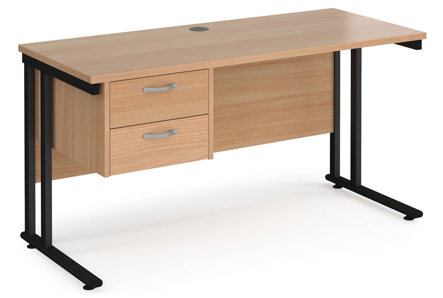Value Line Deluxe C-Leg Narrow Rectangular Office Desk 2 Drawers (Black Legs), 140wx60dx73h (cm), Beech