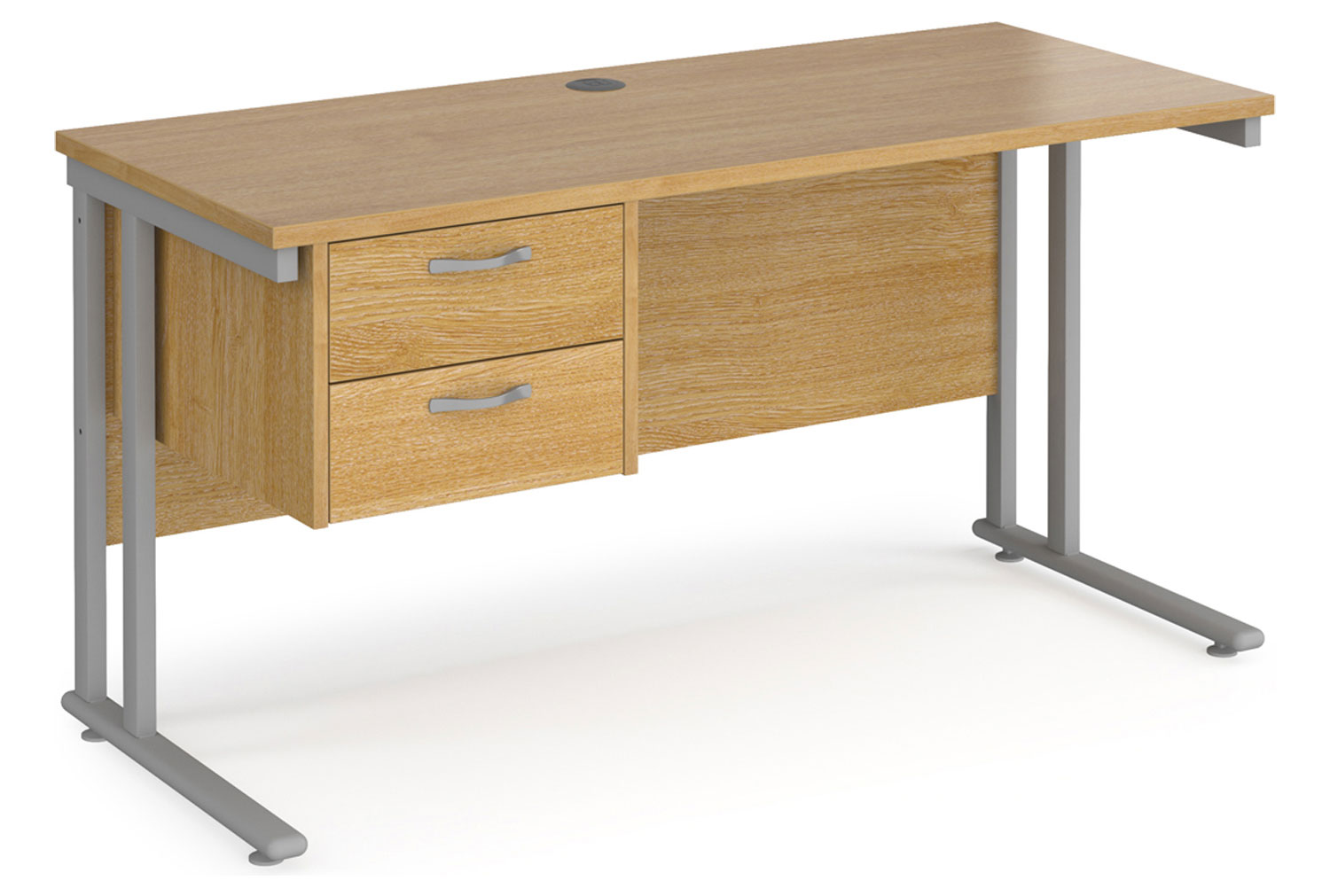 Value Line Deluxe C-Leg Narrow Rectangular Office Desk 2 Drawers (Silver Legs), 140wx60dx73h (cm), Oak, Express Delivery