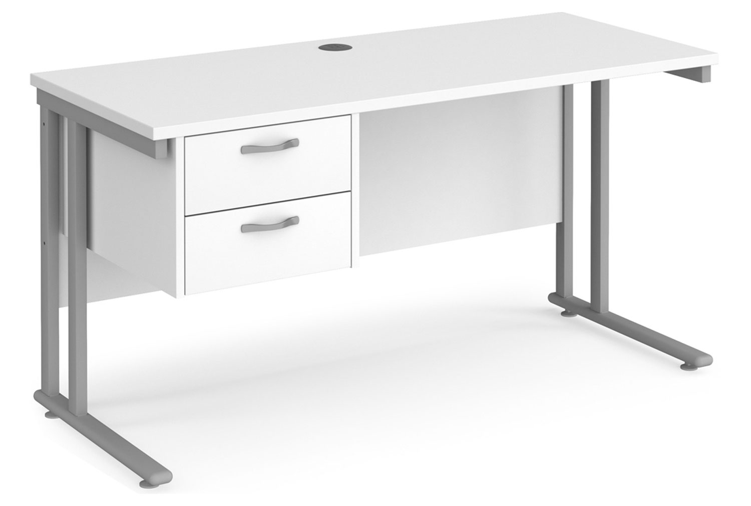 Value Line Deluxe C-Leg Narrow Rectangular Office Desk 2 Drawers (Silver Legs), 140wx60dx73h (cm), White