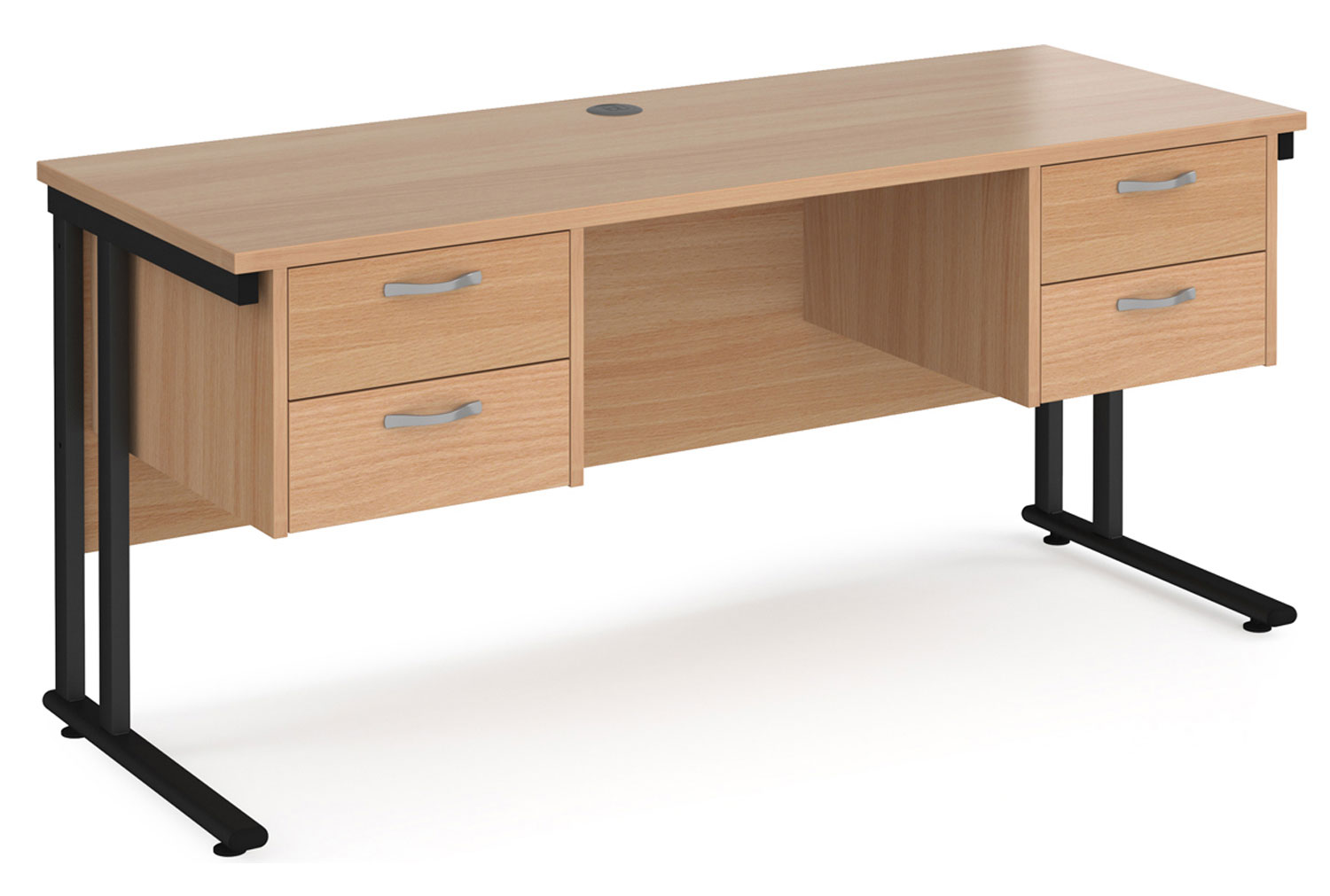 Value Line Deluxe C-Leg Narrow Rectangular Office Desk 2+2 Drawers (Black Legs), 160w60dx73h (cm), Beech, Fully Installed