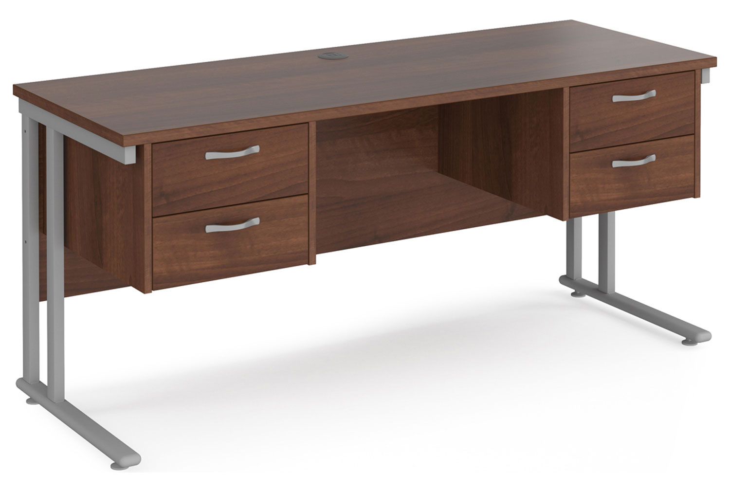 Value Line Deluxe C-Leg Narrow Rectangular Office Desk 2+2 Drawers (Silver Legs), 160w60dx73h (cm), Walnut, Express Delivery