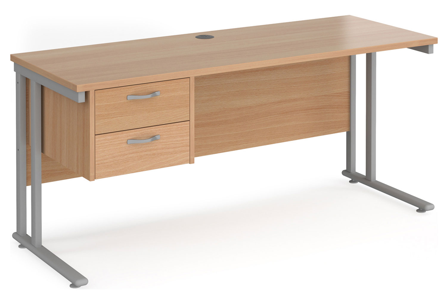 Value Line Deluxe C-Leg Narrow Rectangular Office Desk 2 Drawers (Silver Legs), 160w60dx73h (cm), Beech, Express Delivery