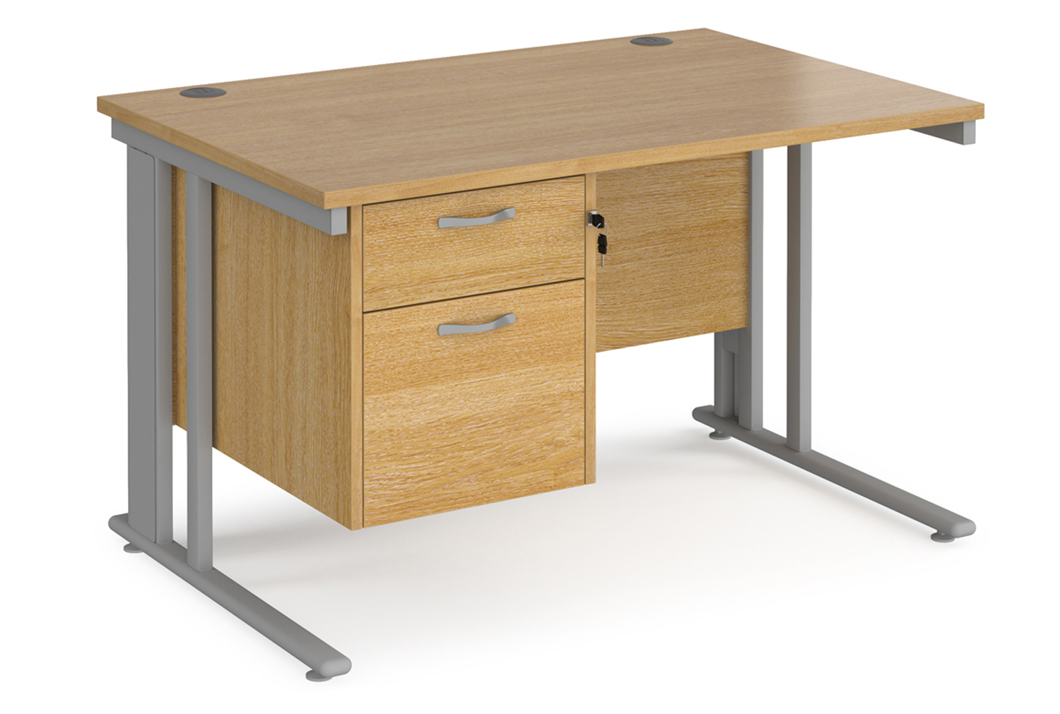 Value Line Deluxe Cable Managed Rectangular Office Desk 2 Drawers (Silver Legs), 120wx80dx73h (cm), Oak