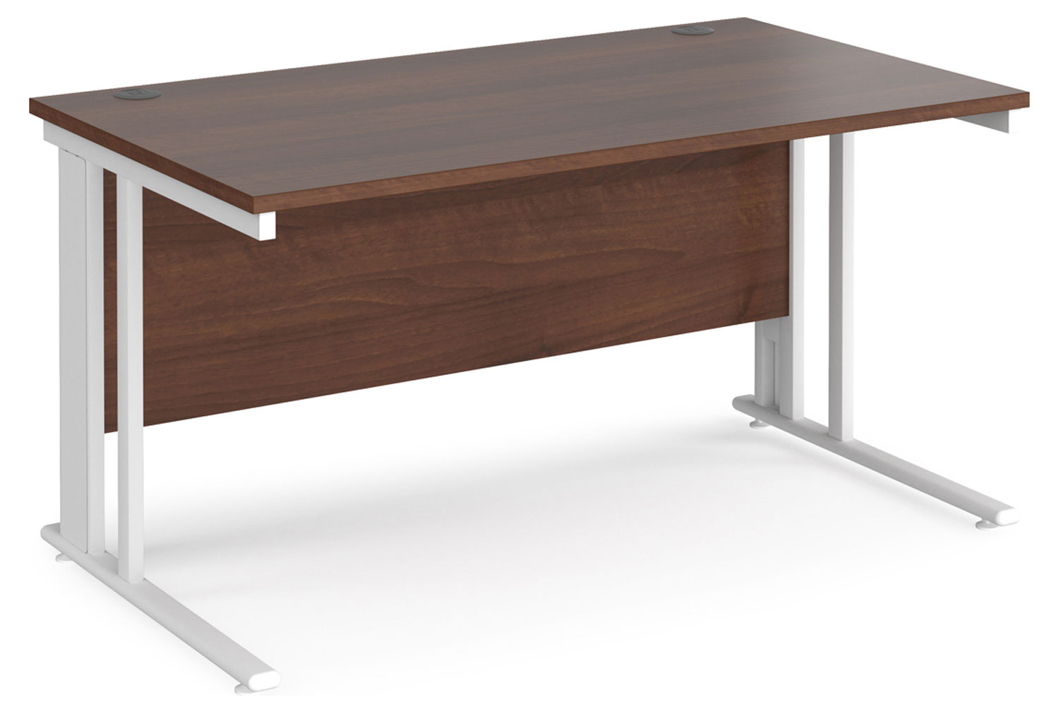 Value Line Deluxe Cable Managed Rectangular Office Desk (Silver Legs), 140wx80dx73h (cm), Walnut, Fully Installed