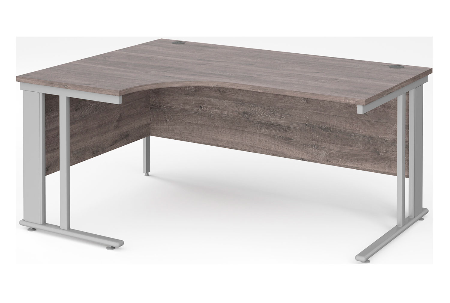 Value Line Deluxe Cable Managed Left Hand Ergo Office Desk (Silver Legs), 160wx120/80dx73h (cm), Grey Oak, Express Delivery