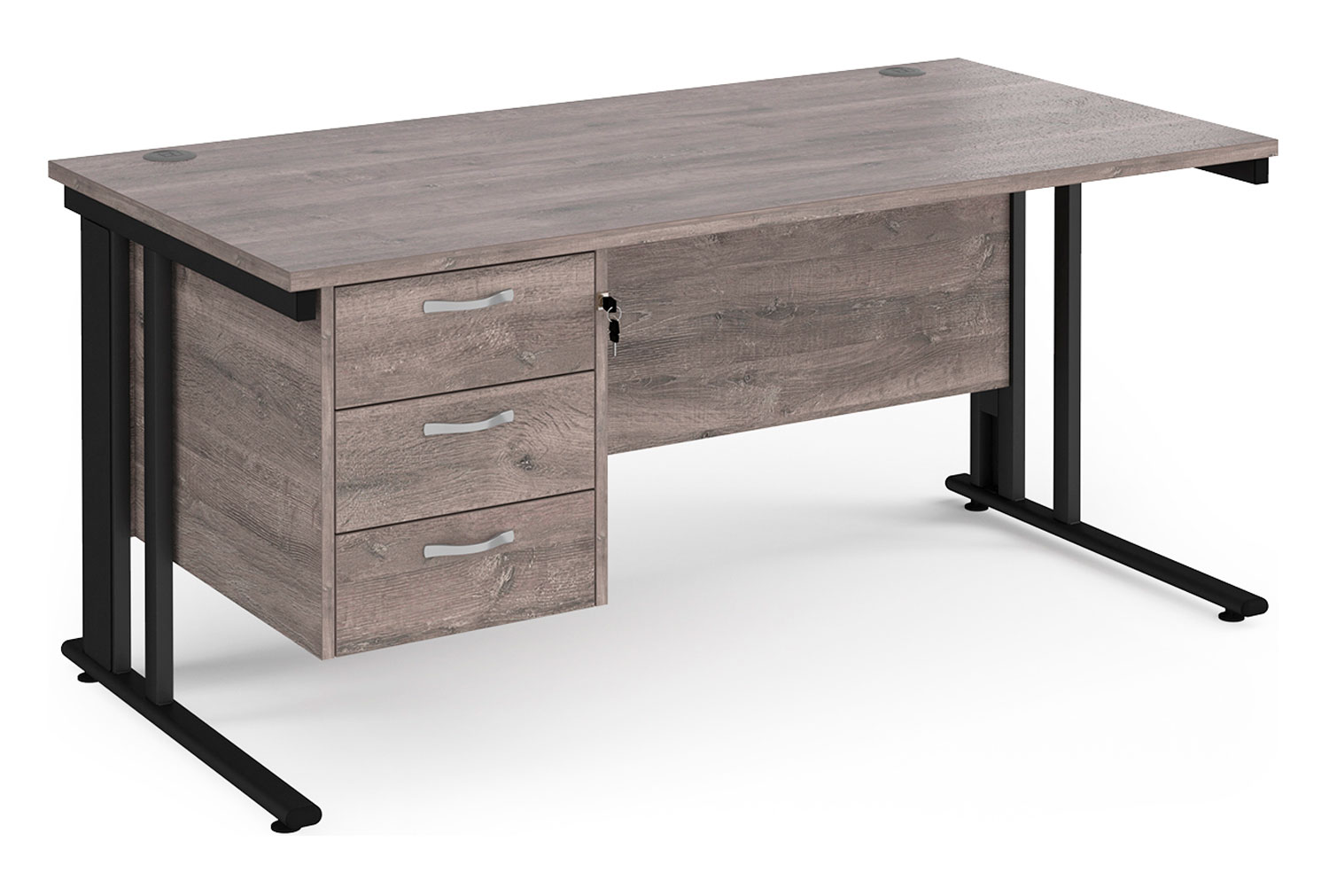 Value Line Deluxe Cable Managed Rectangular Office Desk 3 Drawers (Black Legs), 160wx80dx73h (cm), Grey Oak, Express Delivery