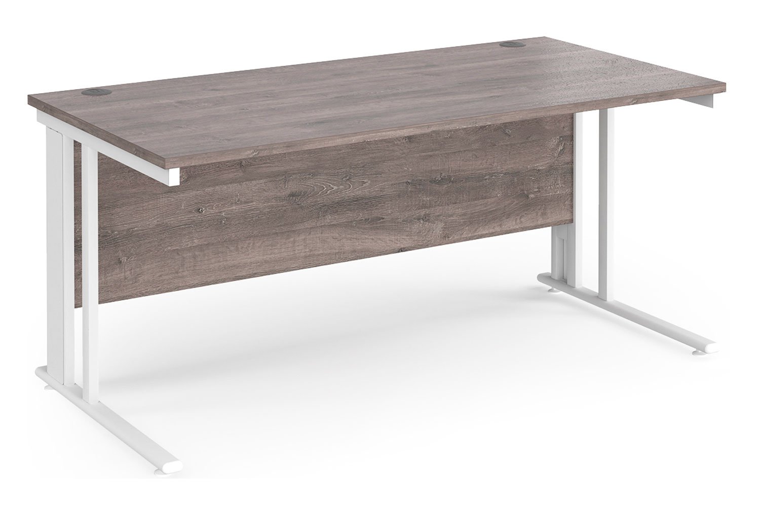 Value Line Deluxe Cable Managed Rectangular Office Desk (White Legs), 160wx80dx73h (cm), Grey Oak, Fully Installed