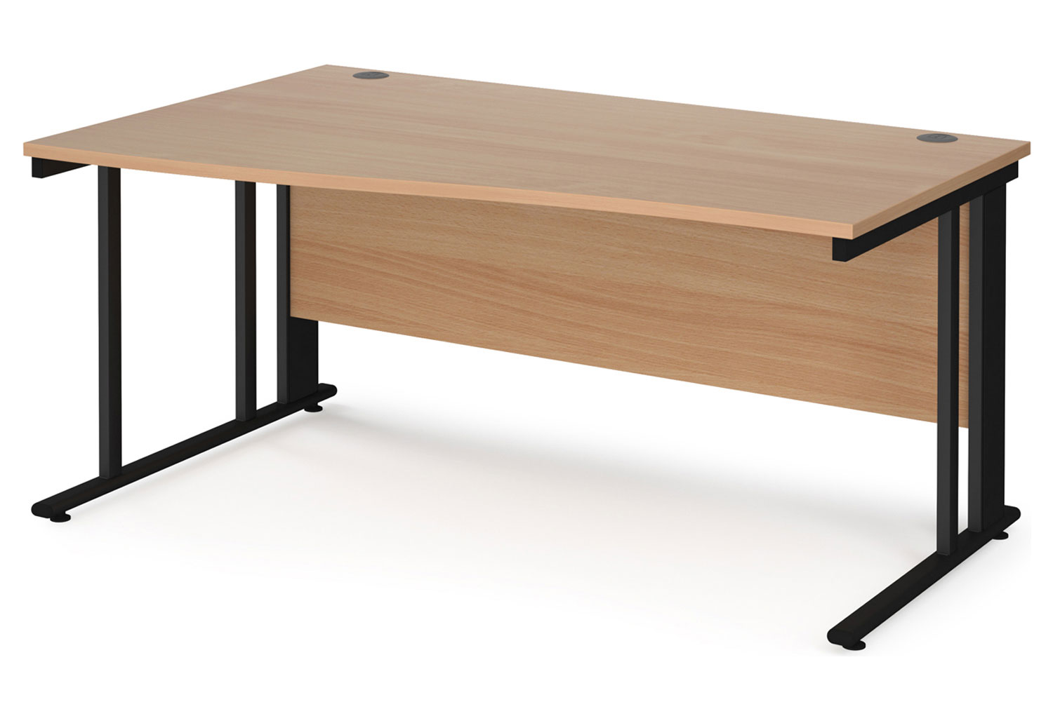 Value Line Deluxe Cable Managed Left Hand Wave Office Desk (Black Legs), 160wx80dx73h (cm), Beech, Express Delivery
