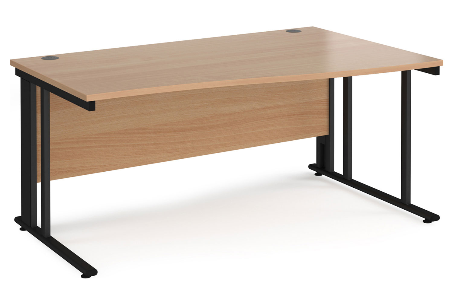 Value Line Deluxe Cable Managed Right Hand Wave Office Desk (Black Legs), 160wx80dx73h (cm), Beech, Express Delivery