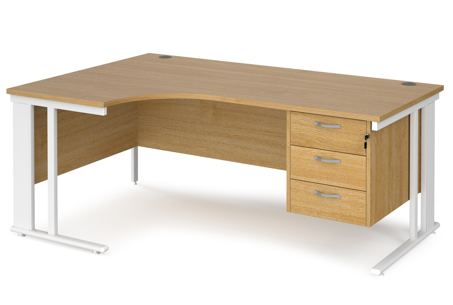 Value Line Deluxe Cable Managed Left Hand Ergo Office Desk 3 Drawers (White Legs), 180wx80dx73h (cm), Oak