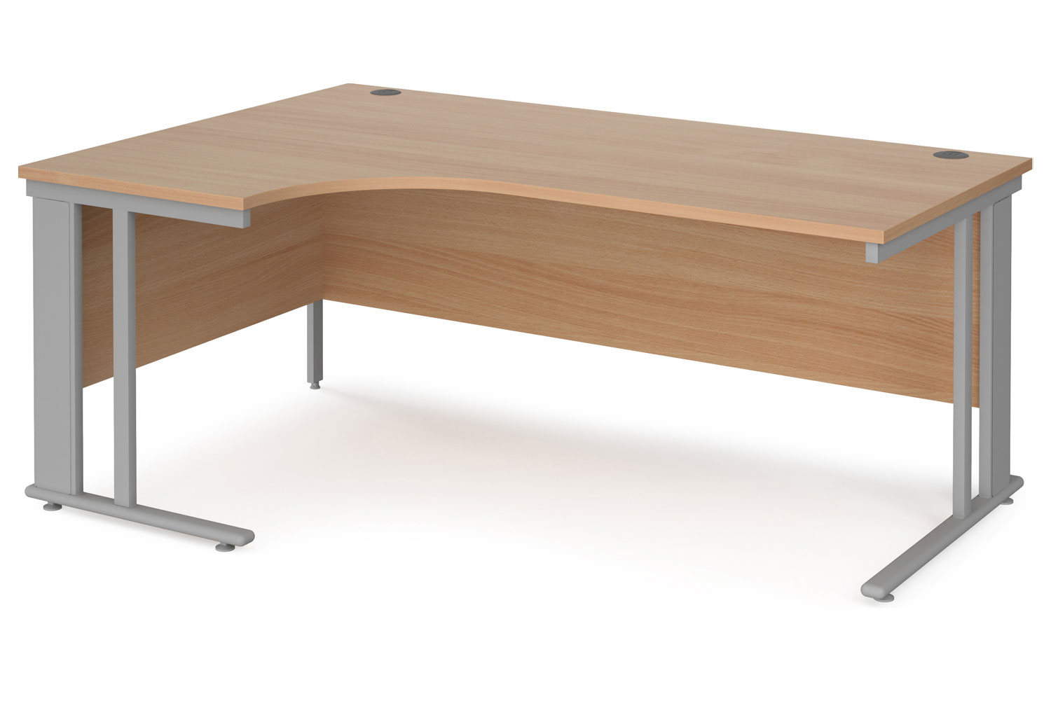 Value Line Deluxe Cable Managed Left Hand Ergo Office Desk (Silver Legs), 180wx120/80dx73h (cm), Beech, Express Delivery