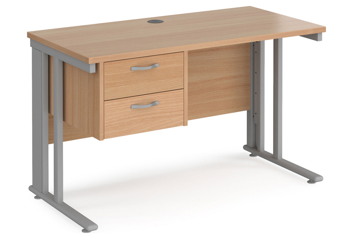 Value Line Deluxe Cable Managed Narrow Rectangular Office Desk 2 Drawers (Silver Legs), 120w60dx73h (cm), Beech