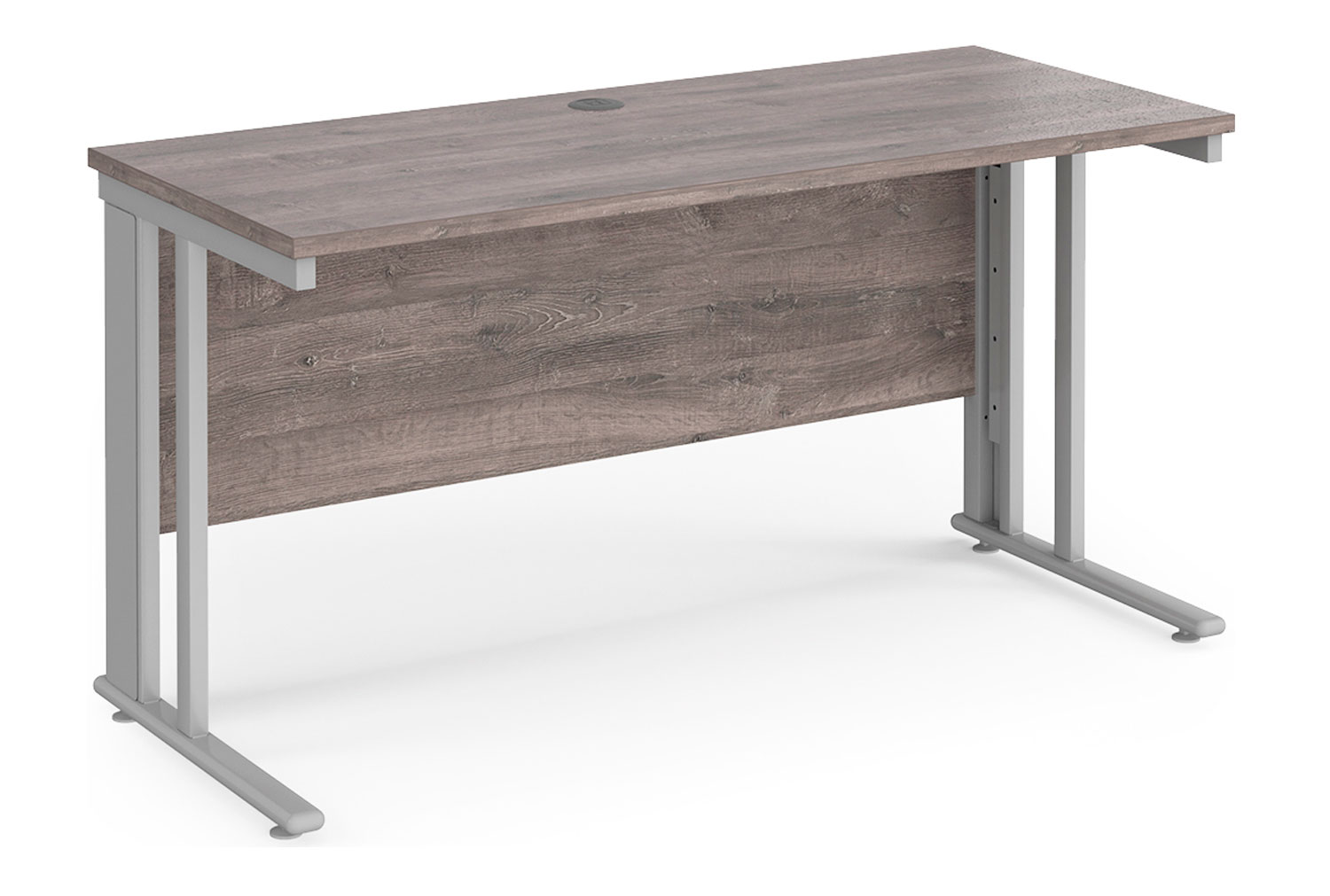 Value Line Deluxe Cable Managed Narrow Rectangular Office Desk (Silver Legs), 140wx60dx73h (cm), Grey Oak