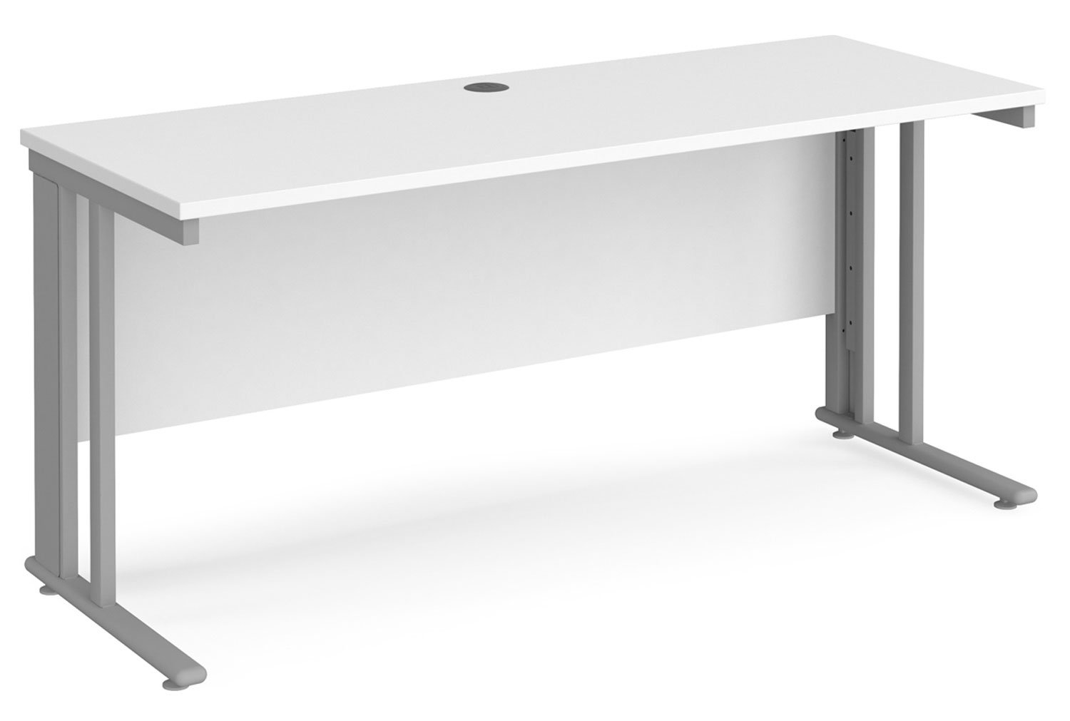 Value Line Deluxe Cable Managed Narrow Rectangular Office Desk (Silver Legs), 160wx60dx73h (cm), White, Express Delivery