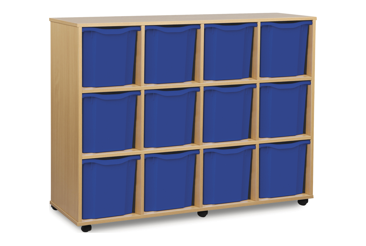 12 Jumbo Classroom Tray Storage Unit, Red/Blue/Green/Yellow Classroom Trays