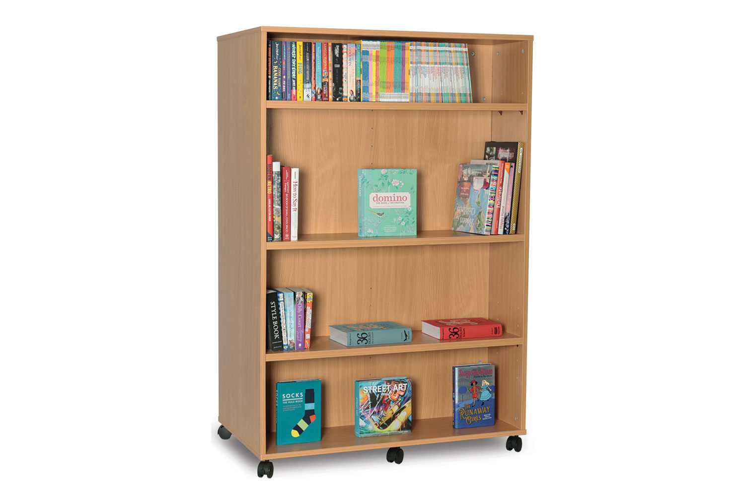 Double Sided Mobile Library Bookcase, 3 Shelf - 100wx57dx150h (cm)
