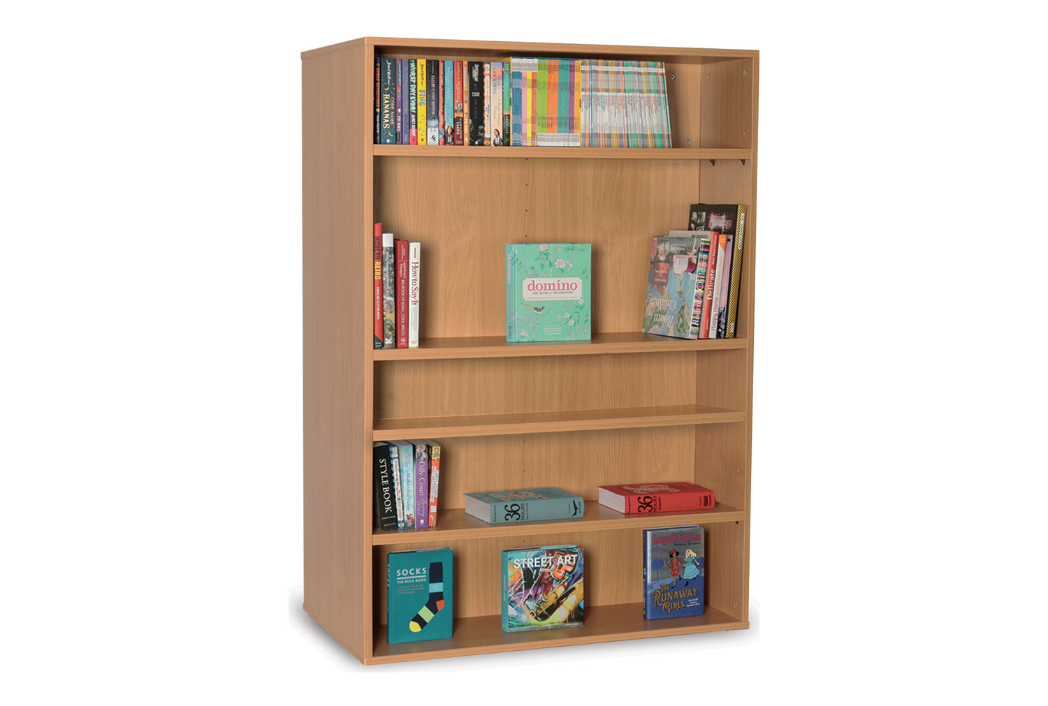 Double Sided Library Bookcase, 4 Shelf - 100wx57dx150h (cm)