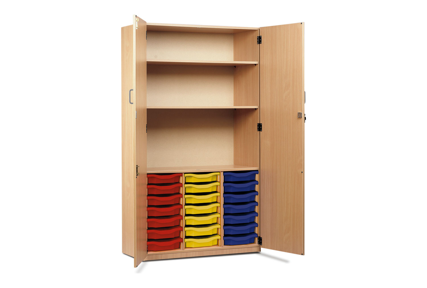 21 Tray Storage Classroom Cupboard With Full Doors, Lime Trays