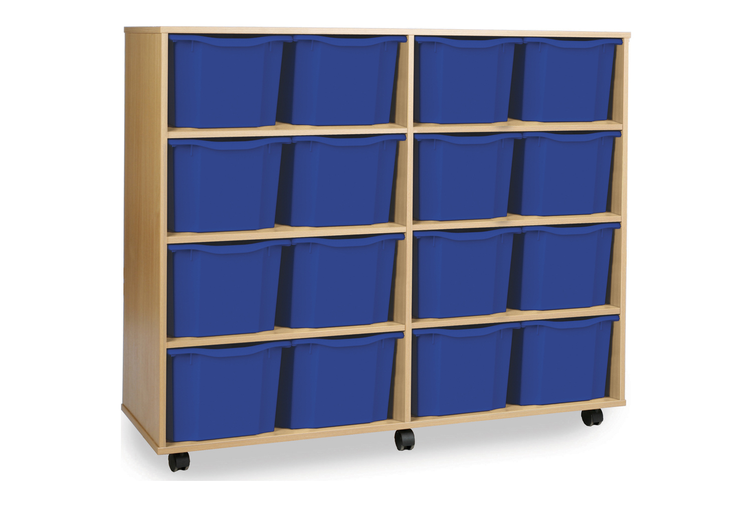 16 Extra Deep Classroom Tray Storage Unit, Red/Blue/Green/Yellow Classroom Trays