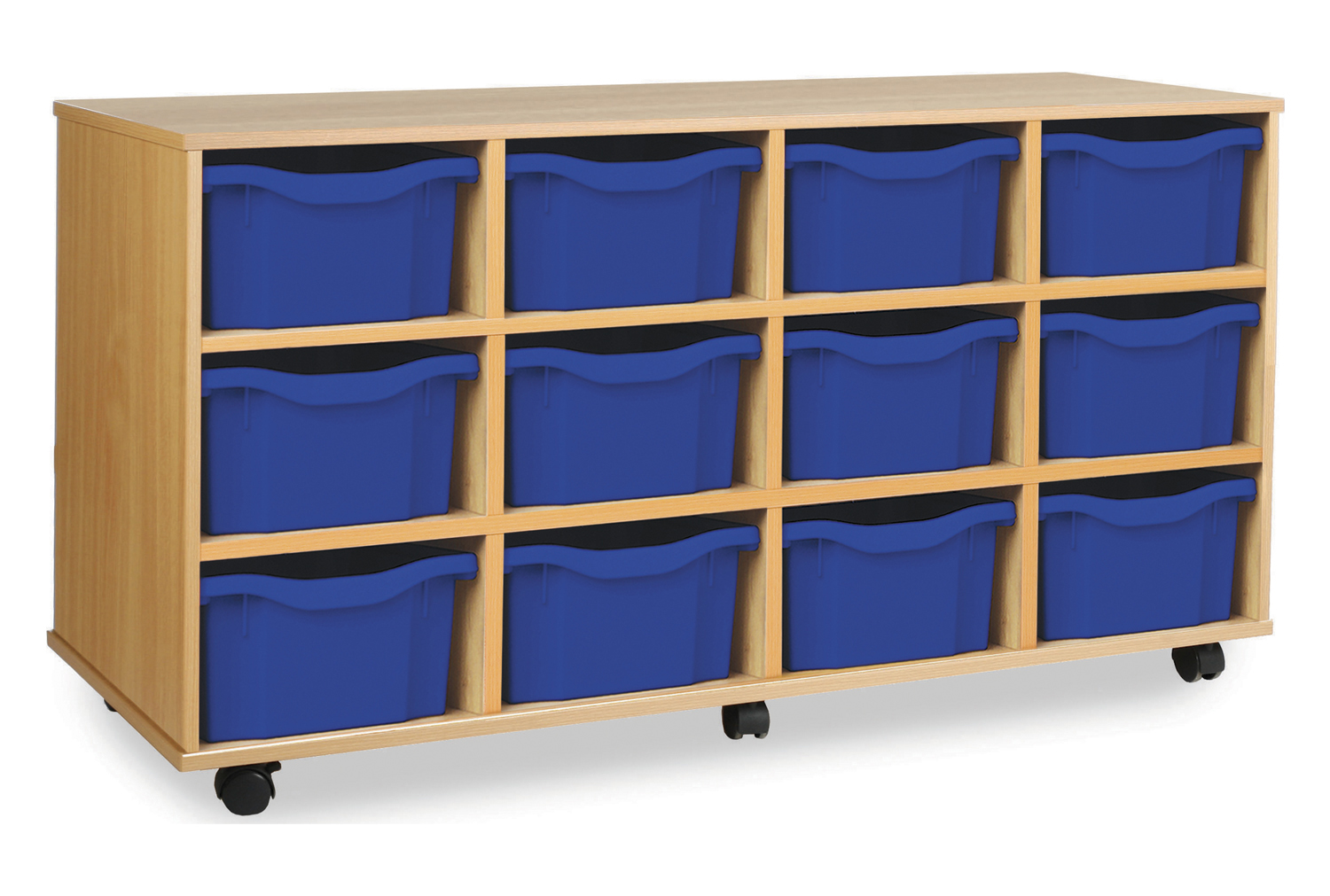 12 Deep School Classroom Tray Storage Unit, Red/Blue/Yellow School Classroom Trays