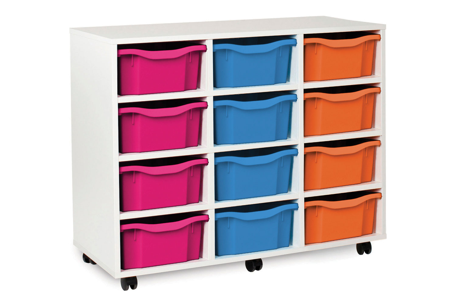White 12 Deep Classroom Tray Storage Unit (Vertical), Tangerine