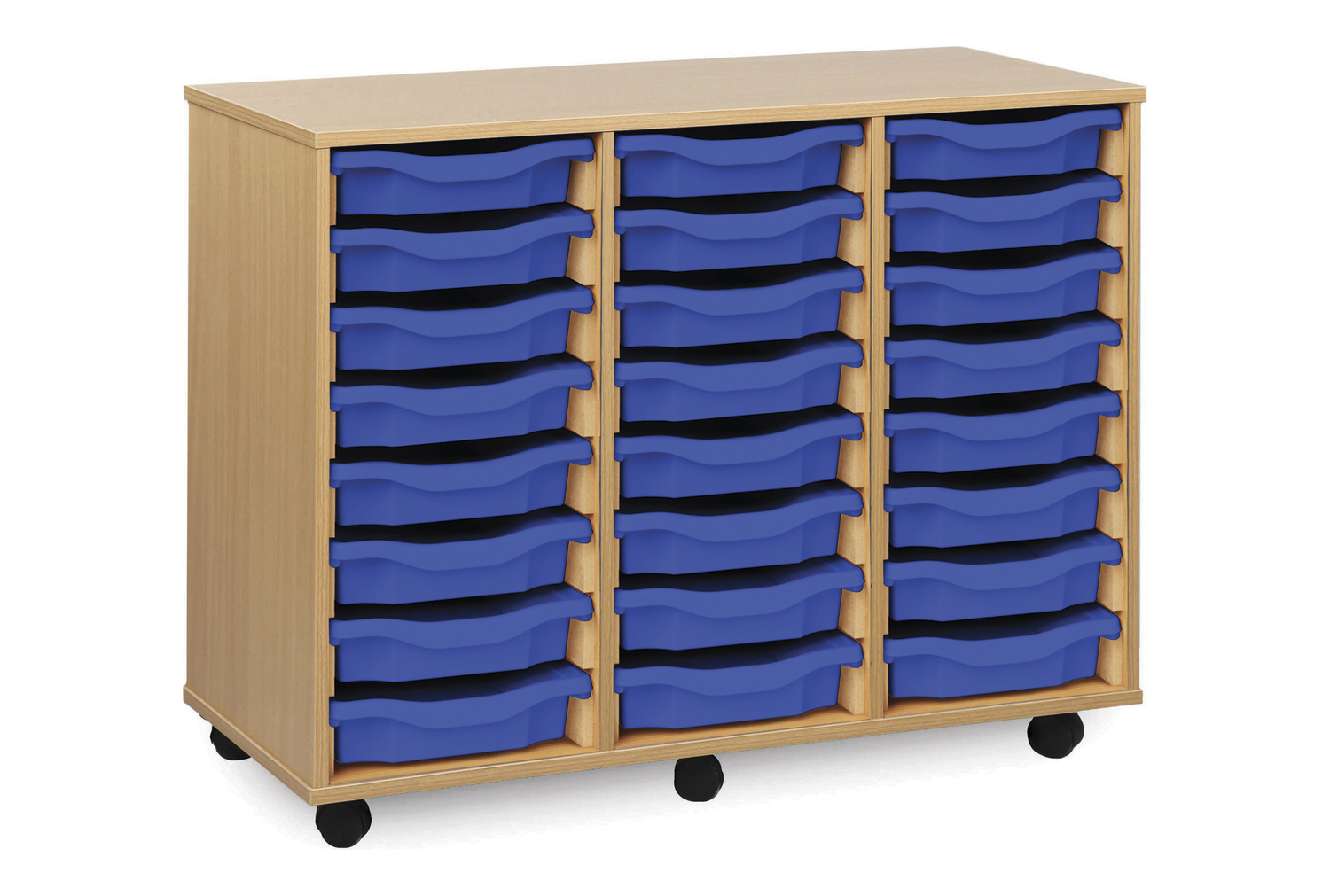 24 Shallow Classroom Tray Storage Unit, Red/Blue/Green/Yellow Classroom Trays