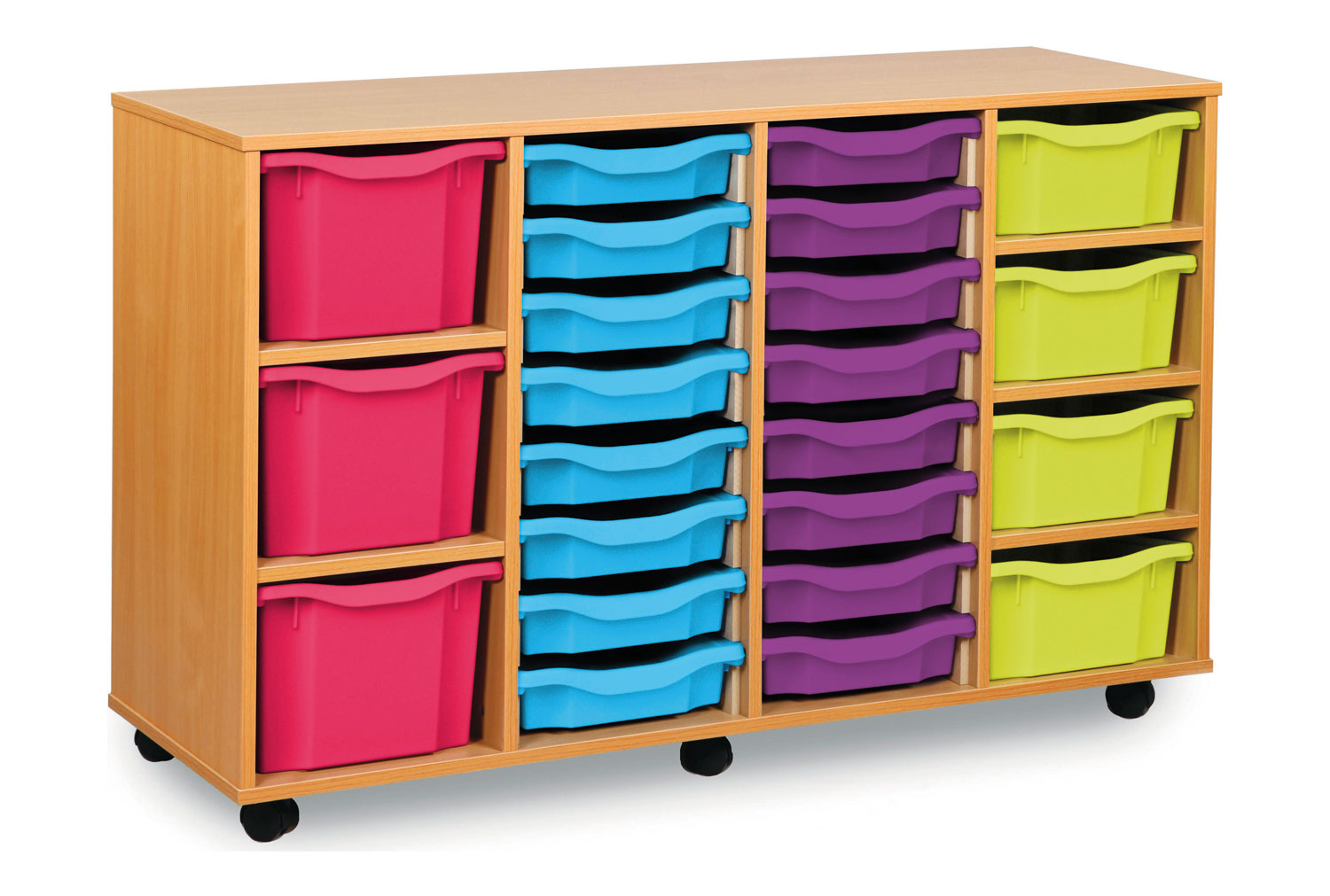 23 Variety Classroom Tray Storage Unit, Red/Blue/Green/Yellow Classroom Trays