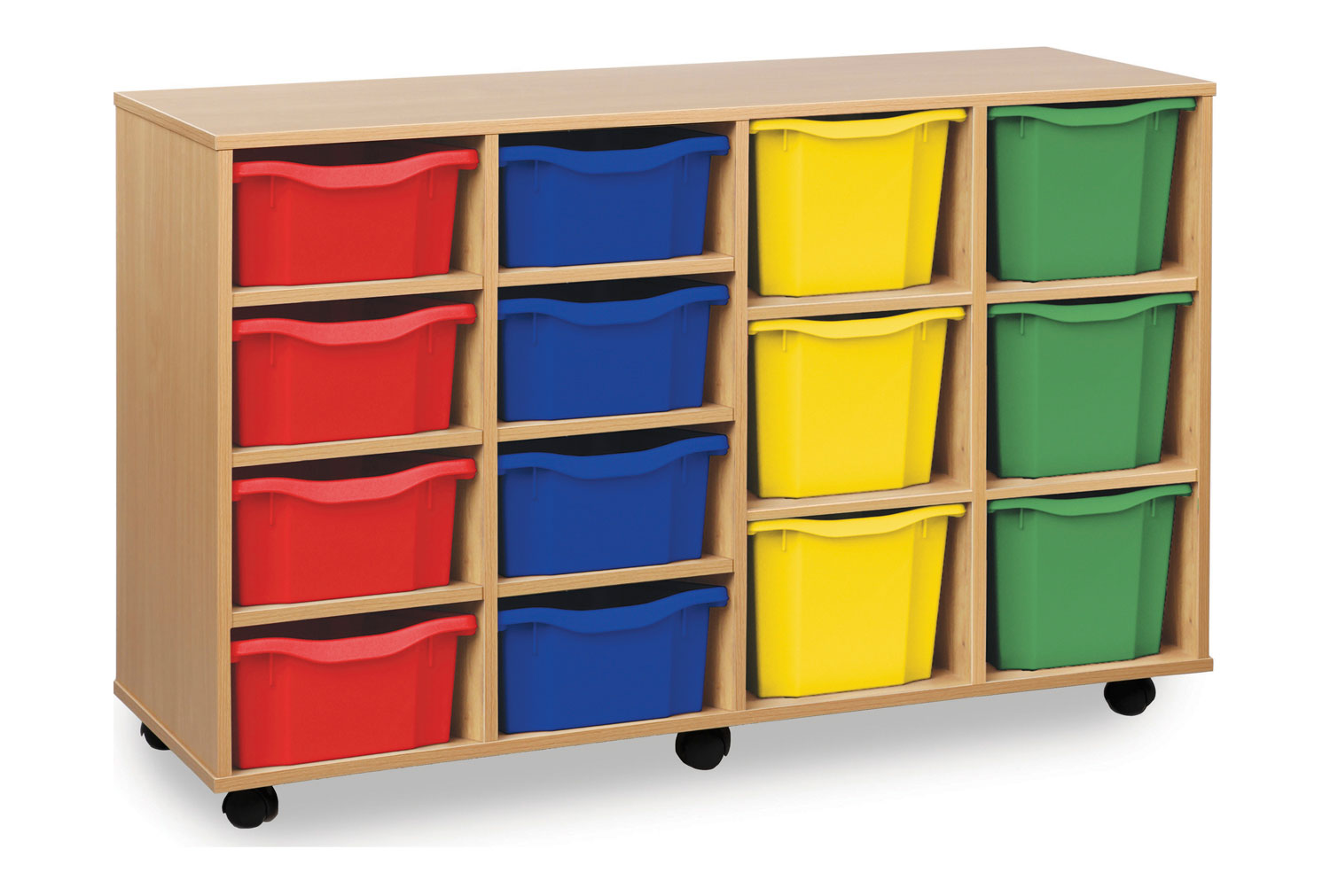 Variety Classroom Tray Storage Unit With 14 Classroom Trays, Pink/Purple/Lime/Tangerine Classroom Trays