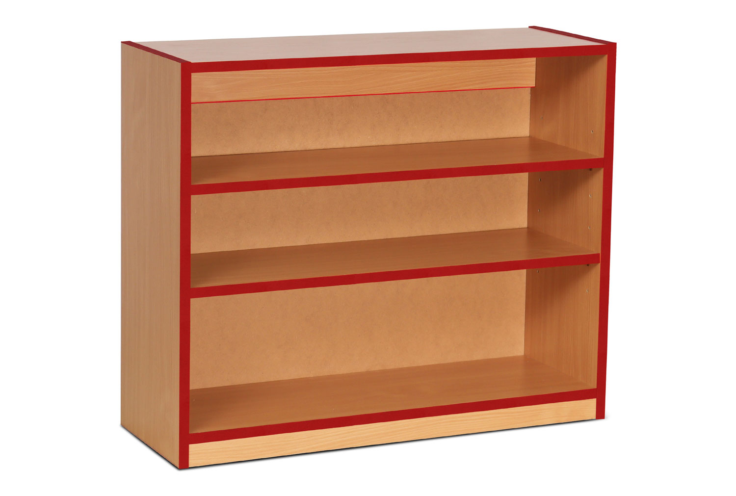 2 Shelf Coloured Edge Classroom Bookcase, Beech With Red Edge
