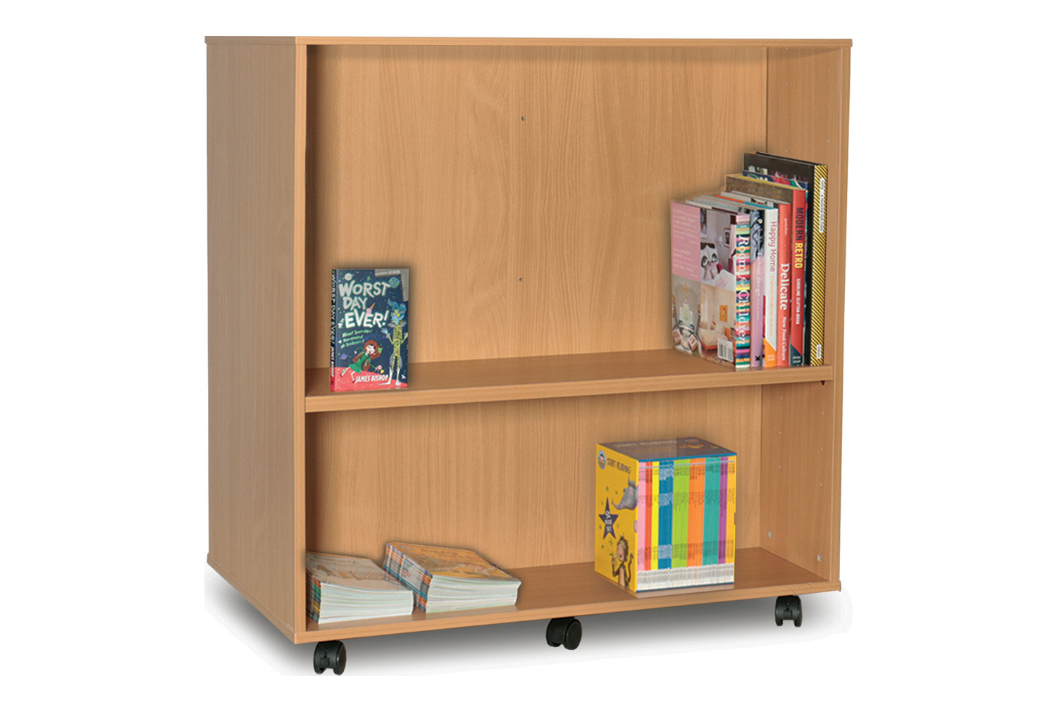 Double Sided Mobile Library Bookcase, 1 Shelf - 100wx57dx90h (cm)