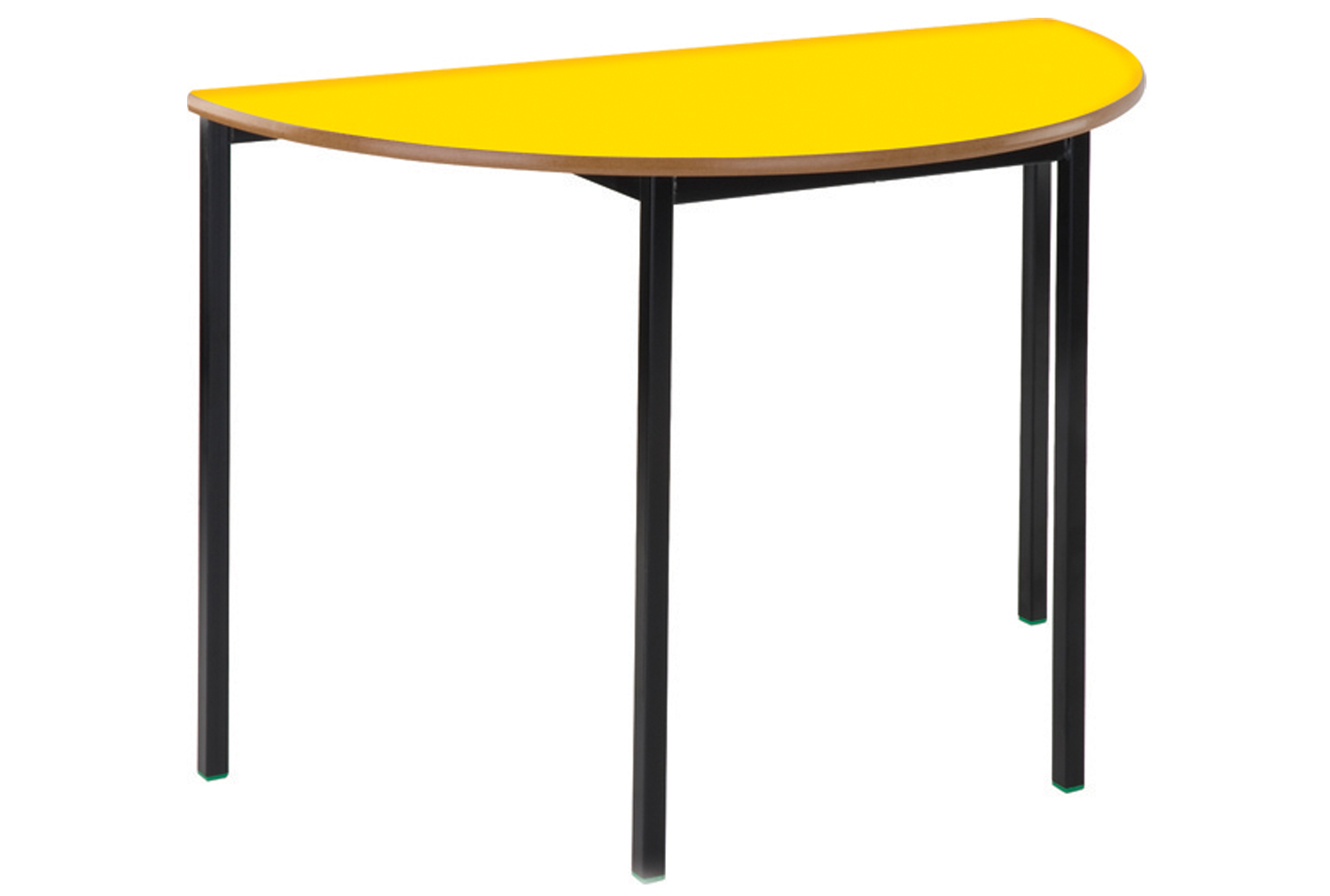 Qty 4 - Semi-Circular Fully Welded Classroom Tables 6-8 Years, 110diax59h (cm), Black Frame, Oak Top, PU Charcoal Edge