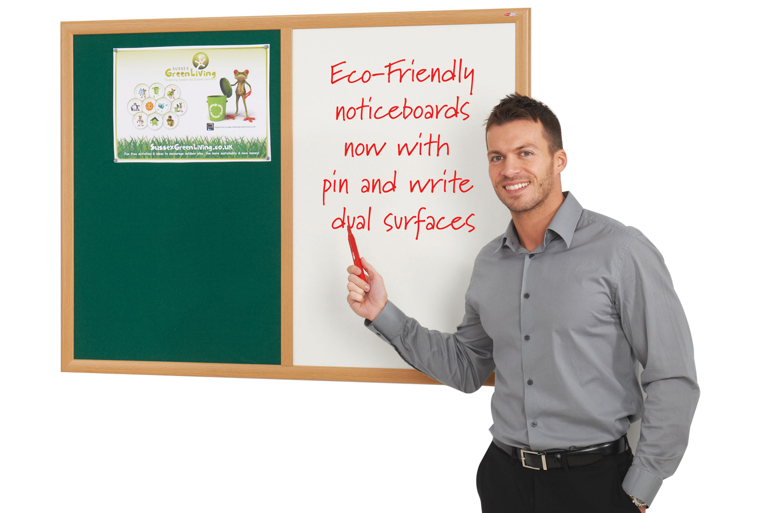 Eco Friendly Dual Noticeboard, 120wx90h (cm), Green