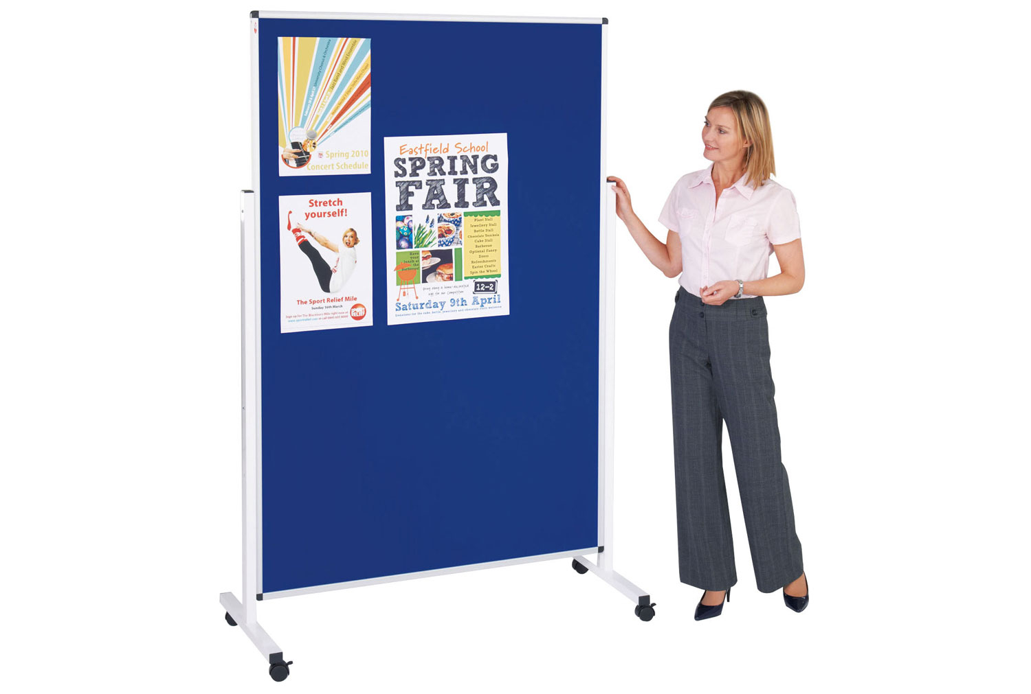 Height Adjustable Mobile Noticeboards, 120wx120h (cm), Royal Blue