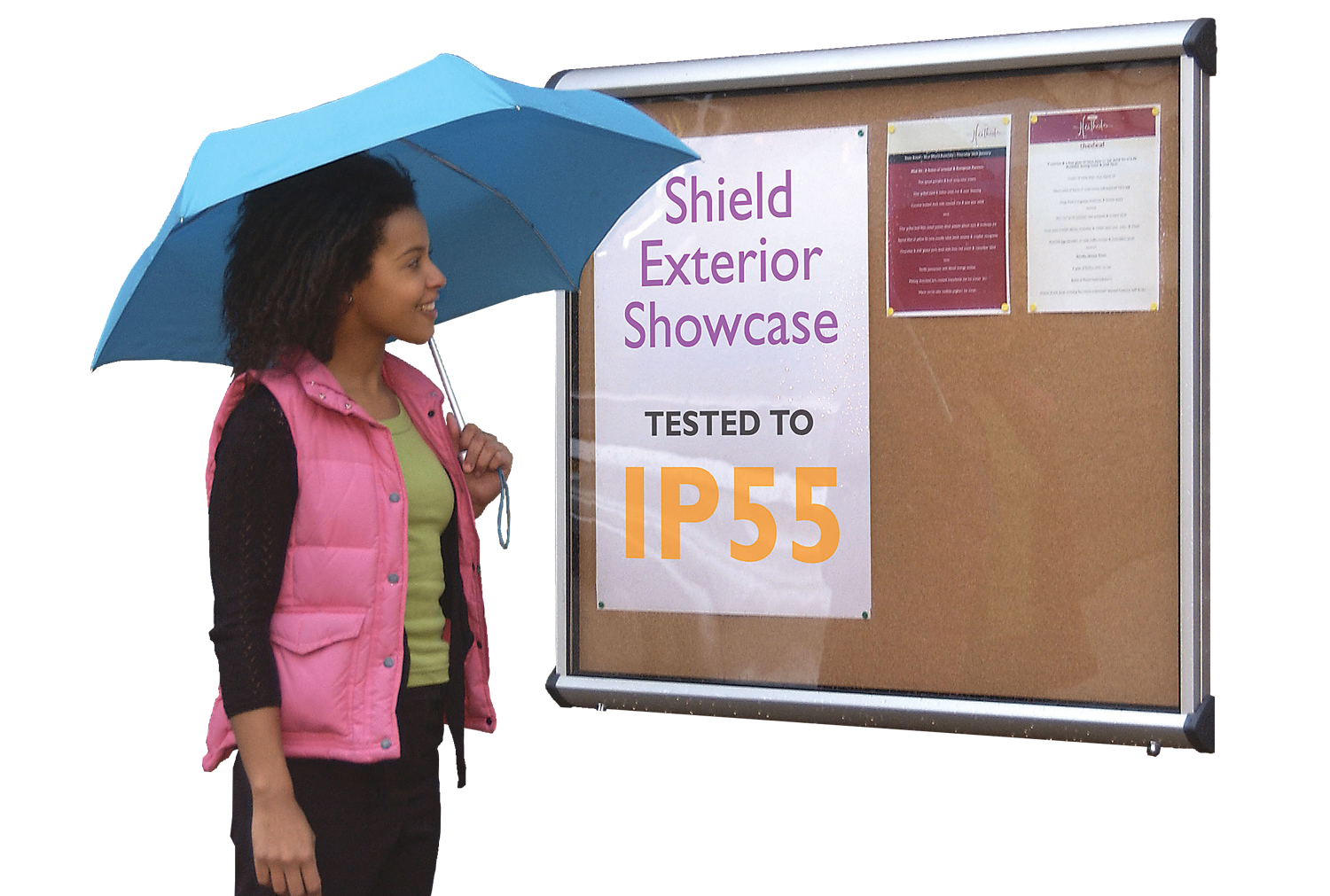Shield Exterior Showcase Noticeboards, Takes 15xA4 Sheets - 118wx105h (cm), Aluminium Frame/ Royal Blue