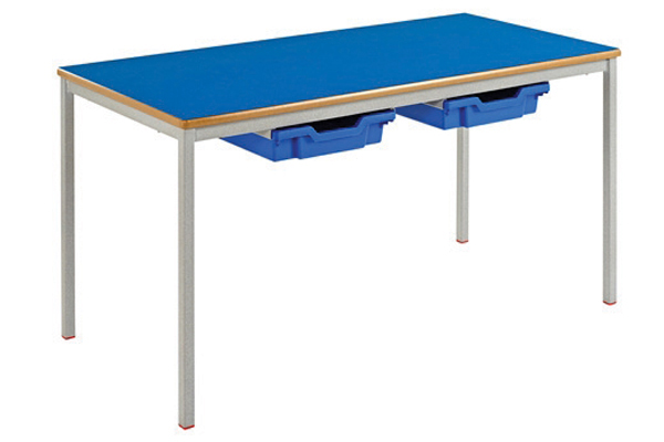 Qty 4 - Classroom Tray Tables, 8-11 Years - 120wx60dx64h (cm), Speckled Grey Frame, Blue Top, Blue Trays