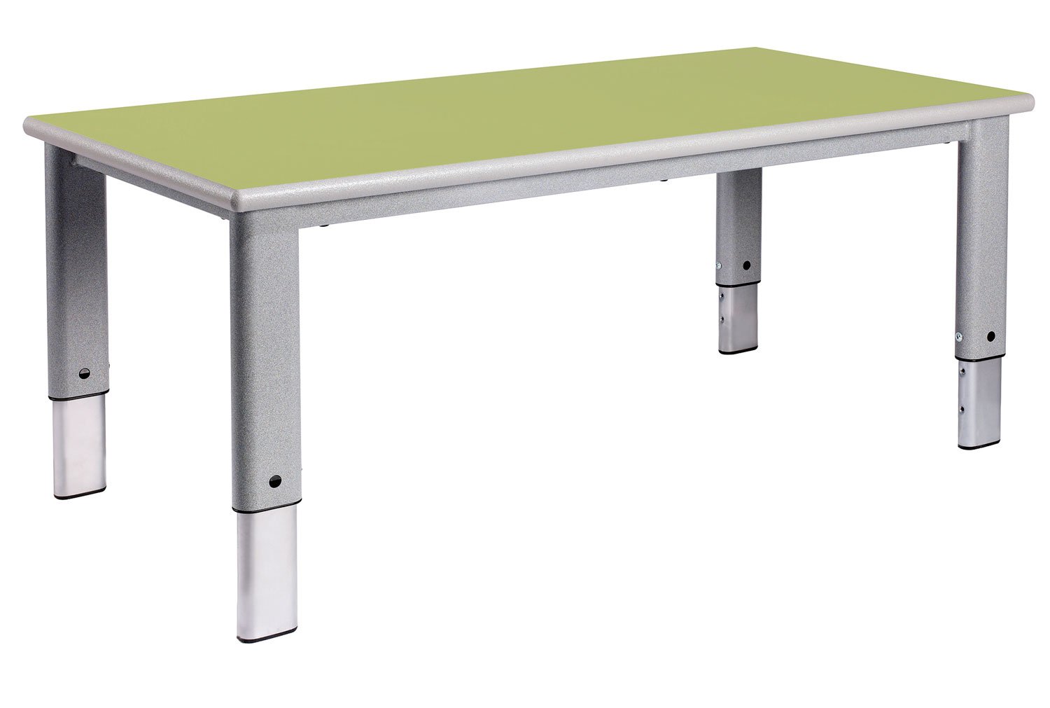 Qty 4 - Elite Height Adjustable Rectangular Classroom Table, Black Frame, Purple Top, PU Grey Edge