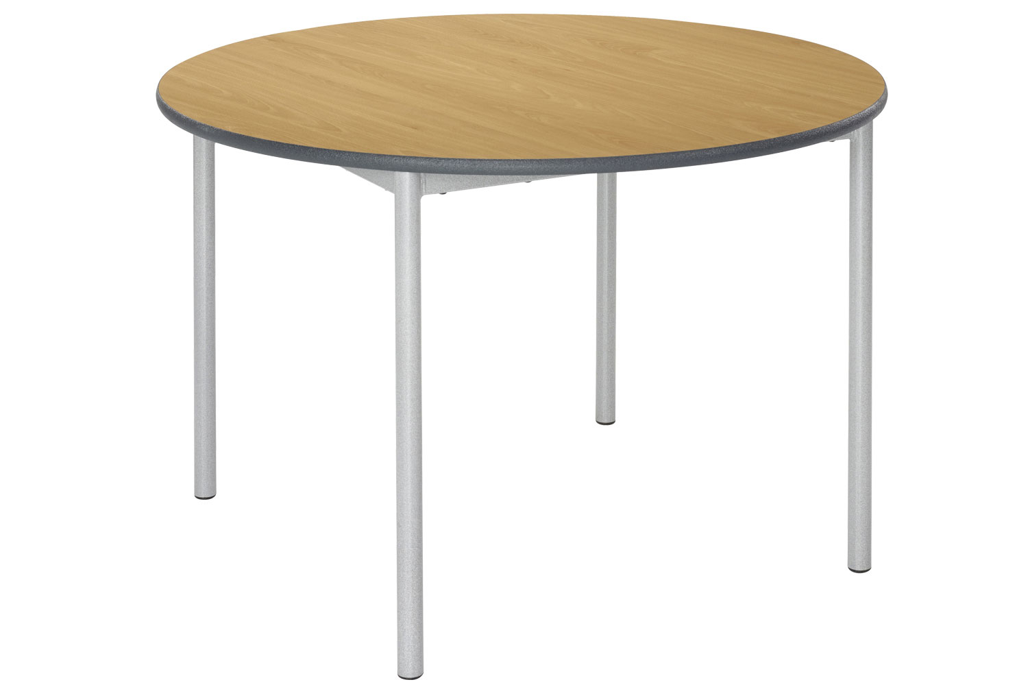 Qty 4 - RT32 Circular Classroom Tables 11-14 Years, 120diax71h (cm), Speckled Grey Frame, White Top, MDF Beech Edge