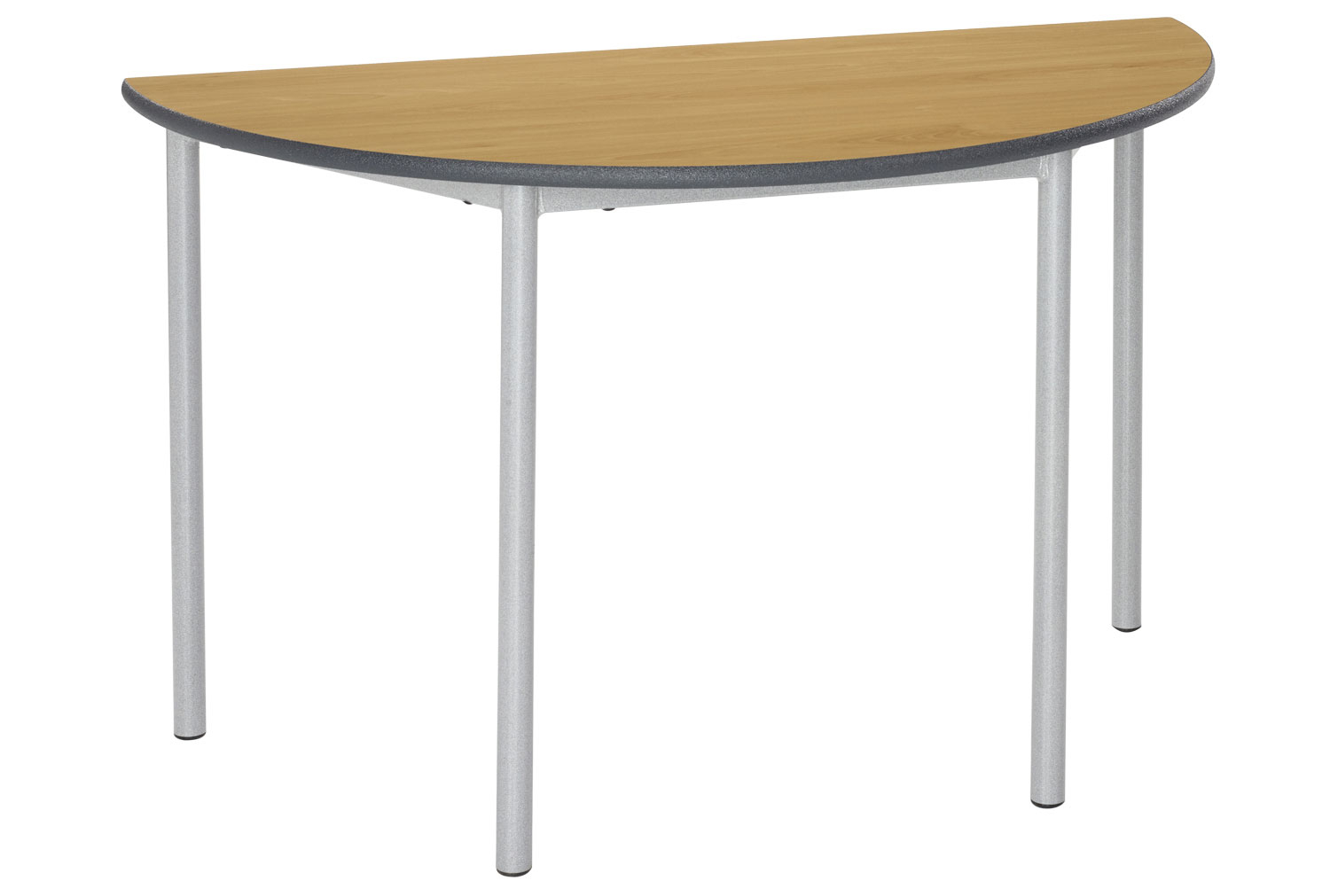 Qty 4 - RT32 Semi Circular Classroom Tables 8-11 Years, 120wx60dx64h (cm), Speckled Grey Frame, Oak Top, MDF Beech Edge