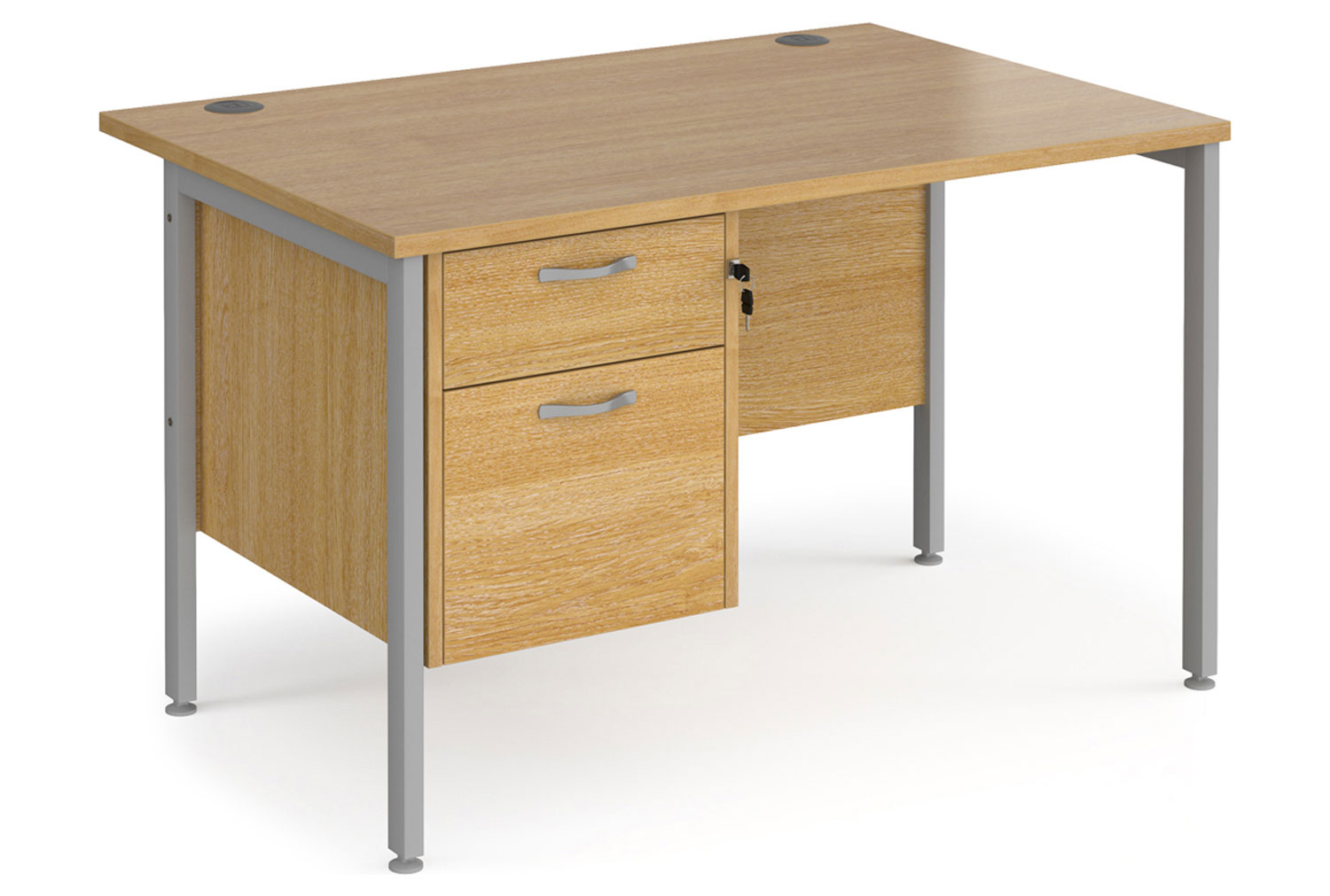 Value Line Deluxe H-Leg Rectangular Office Desk 2 Drawers (Silver Legs), 120wx80dx73h (cm), Oak