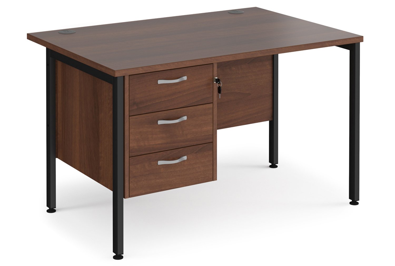 Value Line Deluxe H-Leg Rectangular Office Desk 3 Drawers (Black Legs), 120wx80dx73h (cm), Walnut, Fully Installed