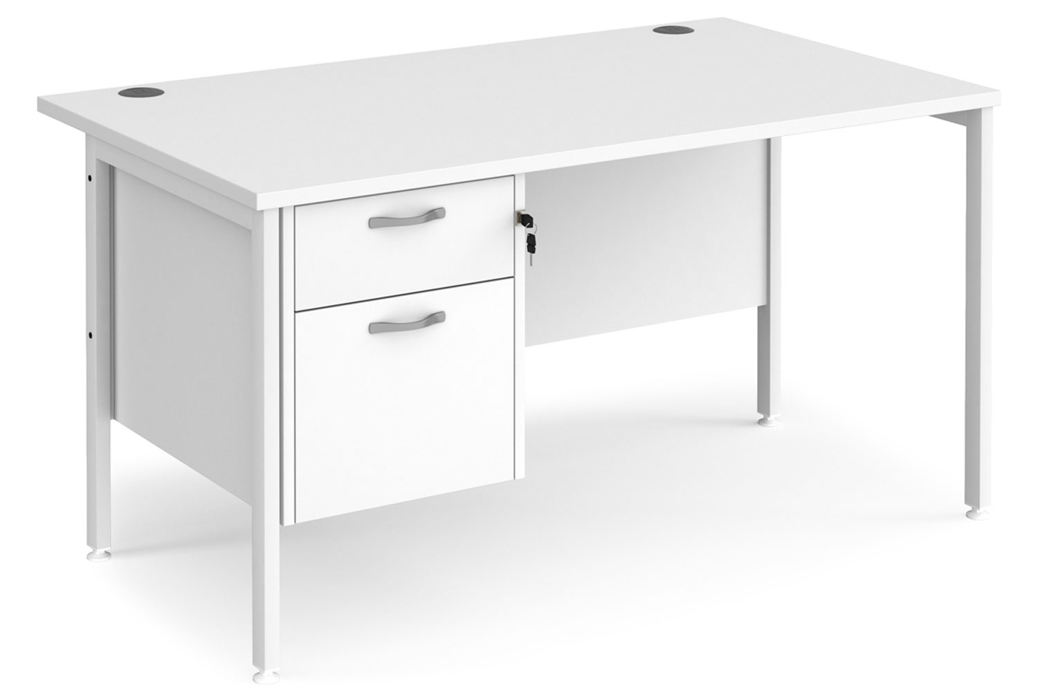 Value Line Deluxe H-Leg Rectangular Office Desk 2 Drawers (White Legs), 140wx80dx73h (cm), White, Express Delivery