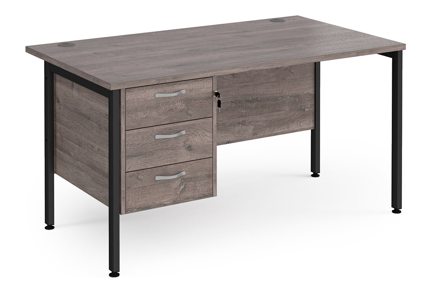 Value Line Deluxe H-Leg Rectangular Office Desk 3 Drawers (Black Legs), 140wx80dx73h (cm), Grey Oak