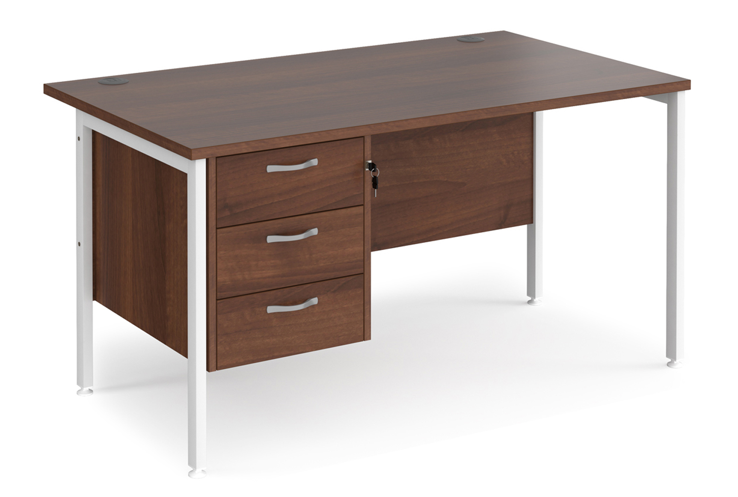 Value Line Deluxe H-Leg Rectangular Office Desk 3 Drawers (White Legs), 140wx80dx73h (cm), Walnut